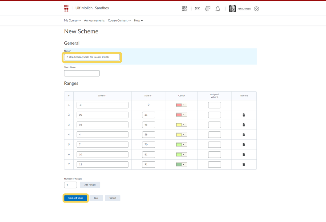 DTU Learn Support - Setting Up A Grading Scheme